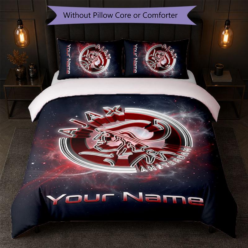 Ajax Amsterdam Custom Name Text Bedding Set 1 Duvet Cover+2 Pillowcases Soccer Logo Personalized Gift For Special Occasion Bedroom Decor