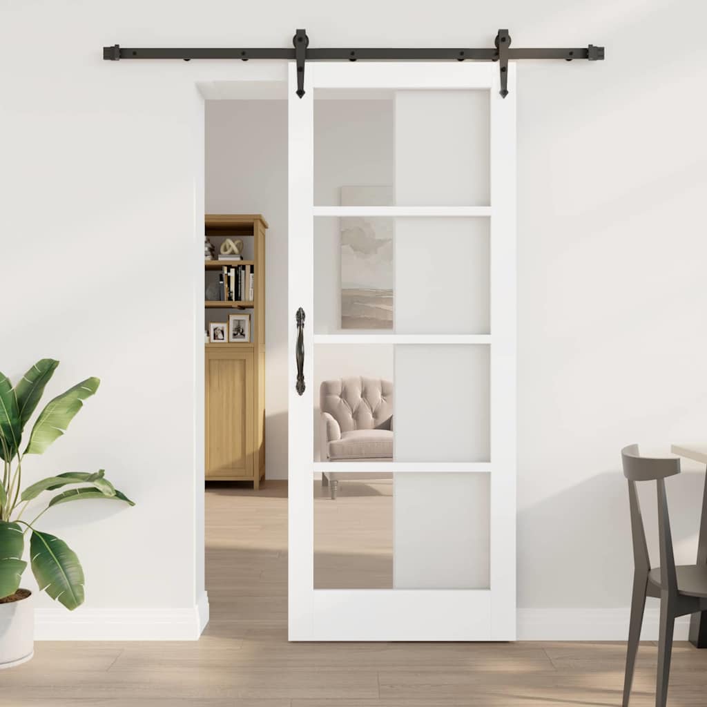 Schiebetür Weiß 83 x 211 cm Massivholz Kiefer und Glas