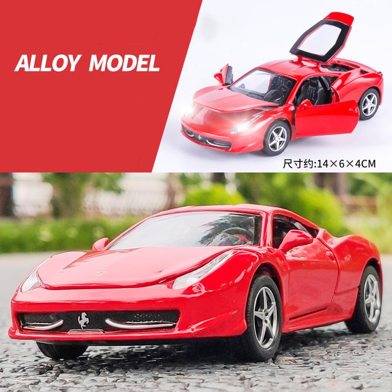 1/32 Ferrari 458 Supercar Alloy Muscle Car Model Sound and Light Pull Back Children's Toy Collectibles Birthday Gift