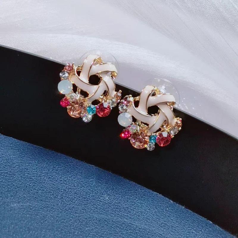 Korean Style Cute Crystal Flower Stud Earring For Women Girls New Fashion Sweet Earring Femme Brincos Summer Jewelry Gifts