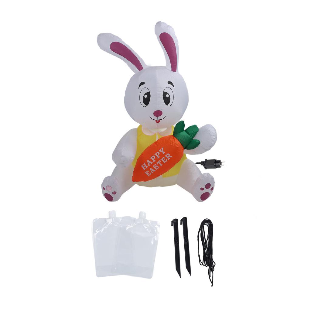 59.8in Inflatable Happy Easter Bunny Decoration Inflatable Rabbit Sitting Holding Carrot with LED Li