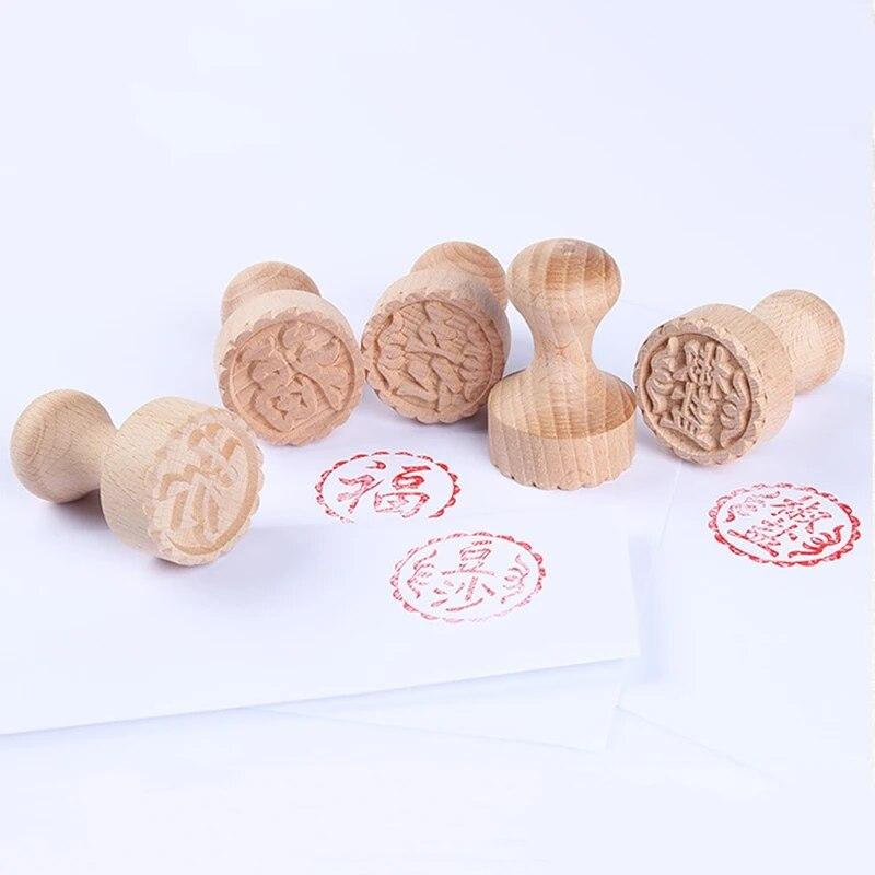 Round Wooden Stamp with Handle Diameter Of 5cm Chinese Character Moon Cake Stamp, Pastry Stamp, Blessing Stamp