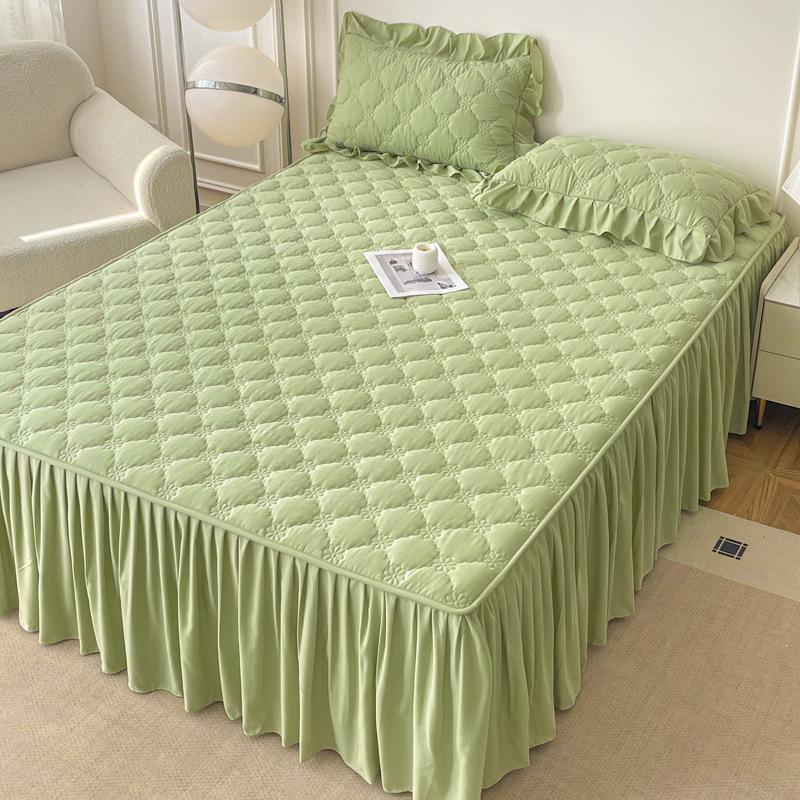 

Покрывало-юбка на кровать класса А, из приятного к коже, стираемого хлопка: Толстая нескользящая простыня с оборками, всесезонный универсальный чехол против грязи 1.2m Skirt Set: Skirt 120x200cm, 2 Pillowcases