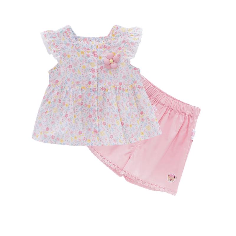 PawinPaw Cartoon Bear Baby Girl Summer Floral Print Casual Set 90