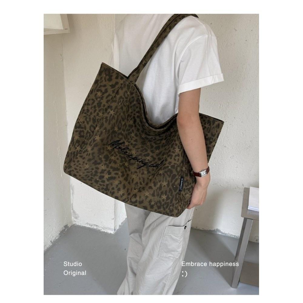 Women Leopard Print Large Capacity Canvas Tote Bag for Daily Casual Use