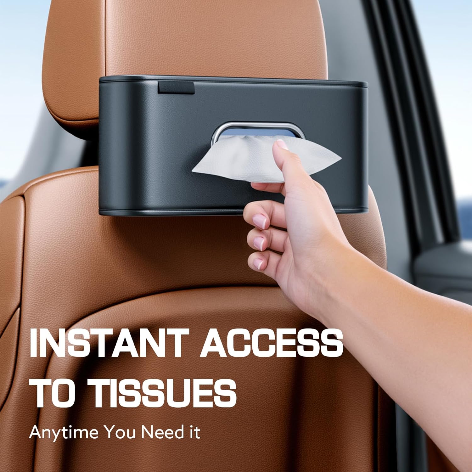 Car Tissue Holder – Premium PU Leather Tissue Box Organizer, Fits Standard Rectangular Tissue Boxes with 100–150 Tissues