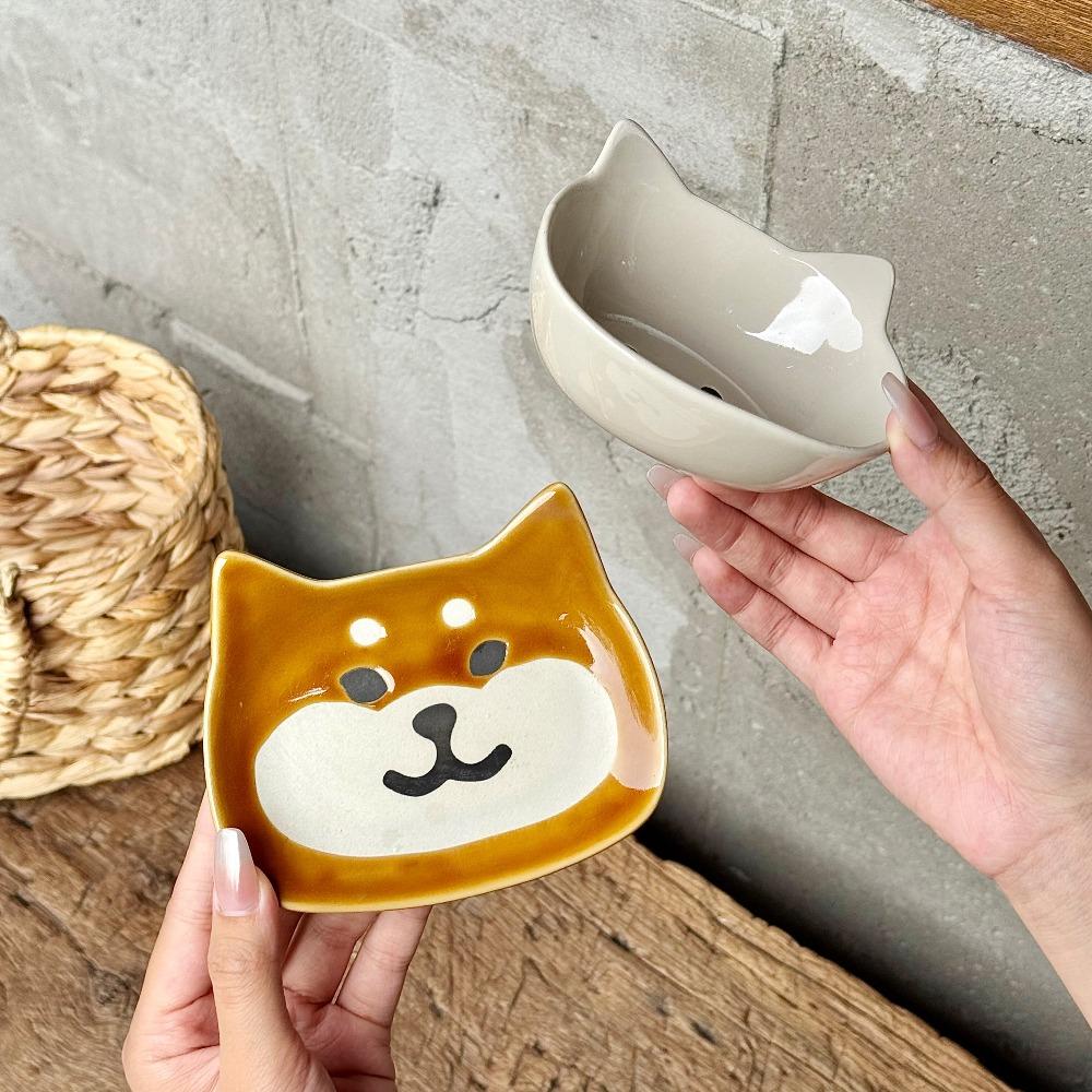 Japanese Cute Cartoon Cat and Dog Dish Ceramic Tableware Breakfast Snack Plate Table Decoration Bowl Home Decoration Tableware