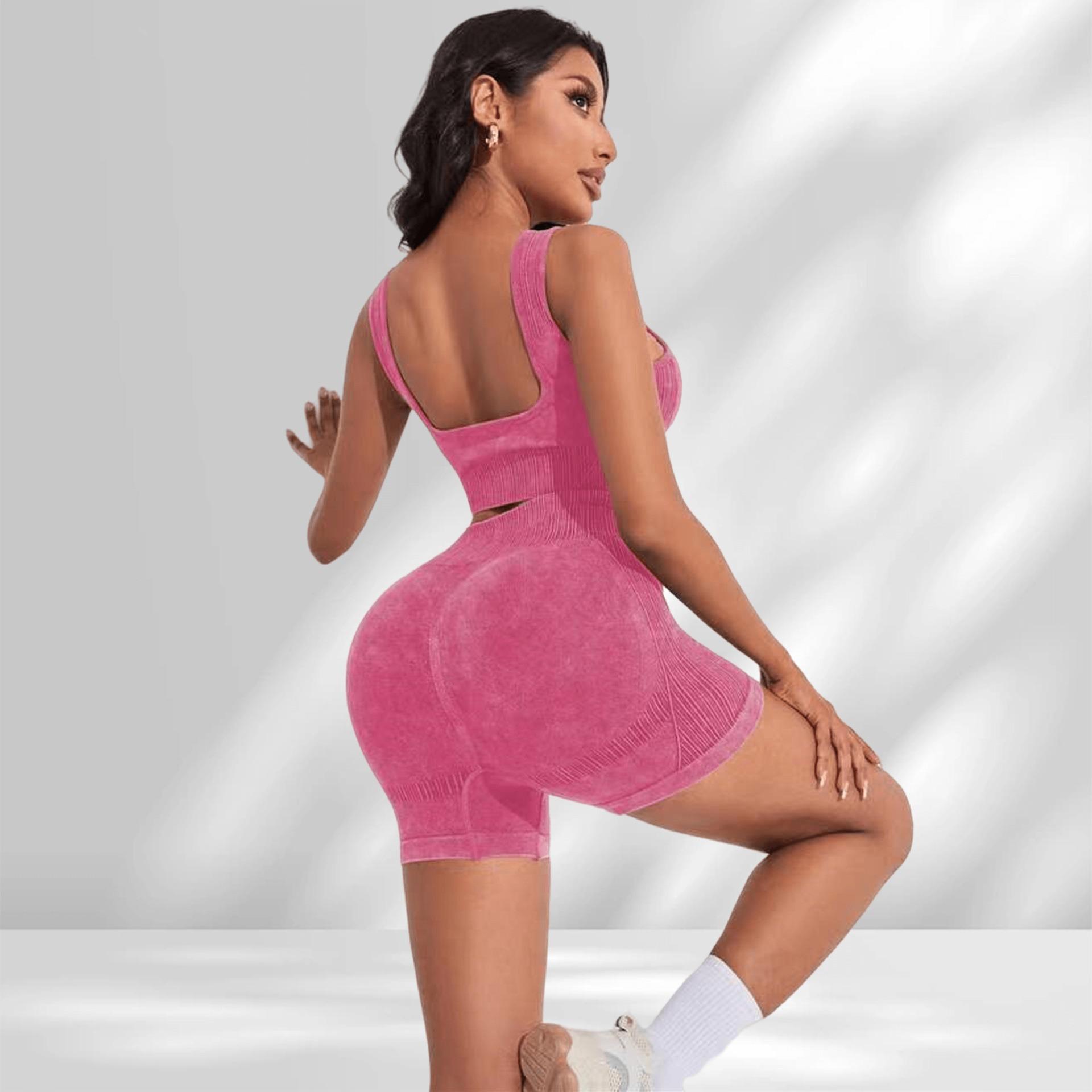 

Спортивный костюм для йоги для женщин, с высокой талией, с эффектом подтяжки бедер, для бега, ударопрочный бюстгальтер, быстросохнущие шорты, фитнес-комплект для женщин L