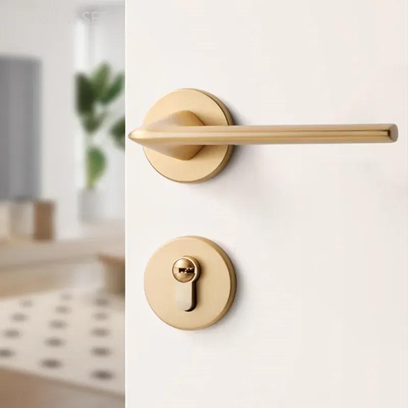Gold Zinc Alloy Bedroom Door Lock Interior Wooden Door Handle Lock Body Set Mute Security Door Lock Home Hardware with Key