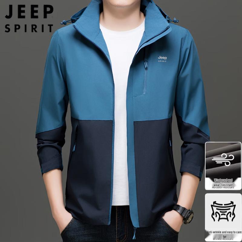 JEEP SPIRIT Men s Removable Hood Thin Colorblock Jacket 5XL