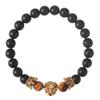 Festive Gifts Black Matte Onyx Tiger Eye And Gold Lion Head Beaded Bracelet Bold Fashion Jewelry For Men Daily Wear Simple Versatile Accessory