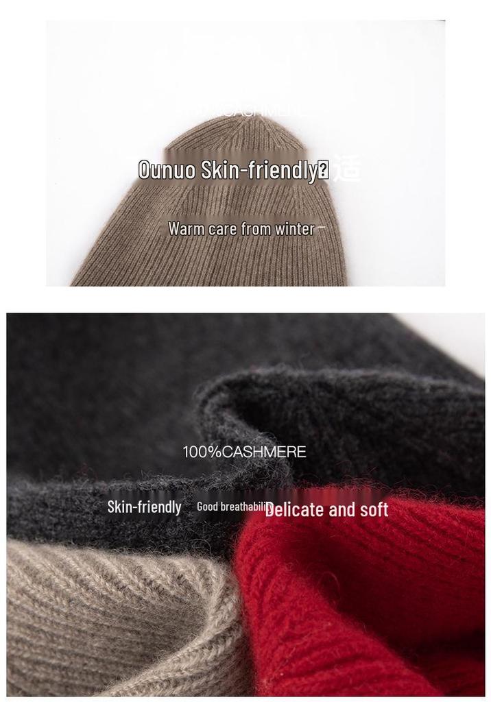 Women's 100% Pure Cashmere Beanie - Fashionable, Warm, Solid Color with Braided Lanyard & Ear Protection
