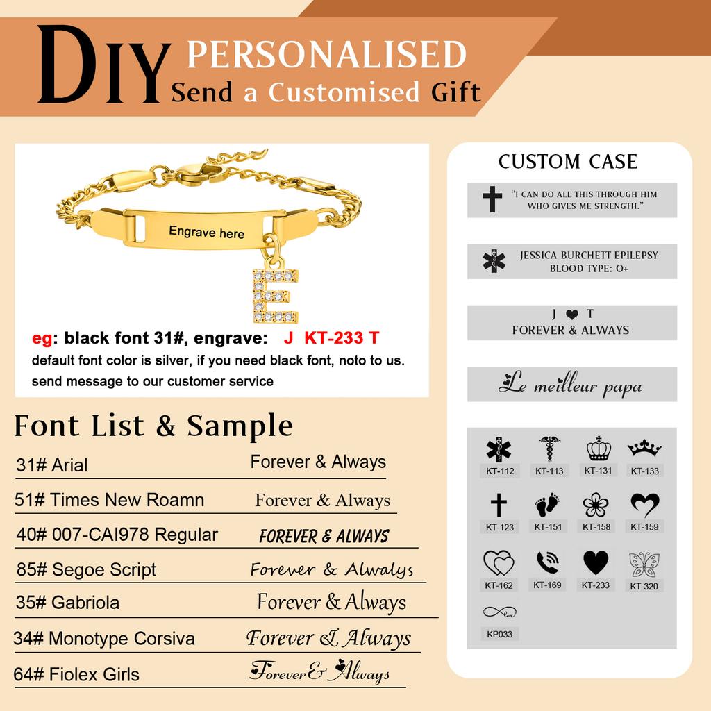 Bracelet Personnalisé au Nom Avec Initiales pour Garçon Fille, Gravure Gratuite Date ID Bracelet de Poignet Cadeau d'Anniversaire