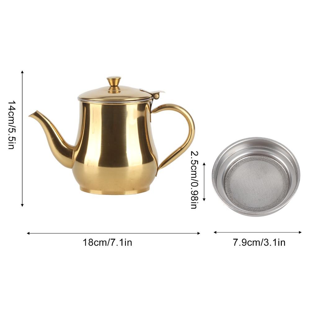 500ml Capacity Coffee Tea Kettle Mesh Filter Stainless Steel Stainless Steel Tea Pot Gold Tea Pot with Filter Kitchen Use