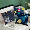 Cartoon Astronaut & Rakete Raumschiff Kissenbezug Deko Weltraum-Thema Kissenhülle für Sofa Schlafzimmer, Galaxie-Druck Kissenbezug