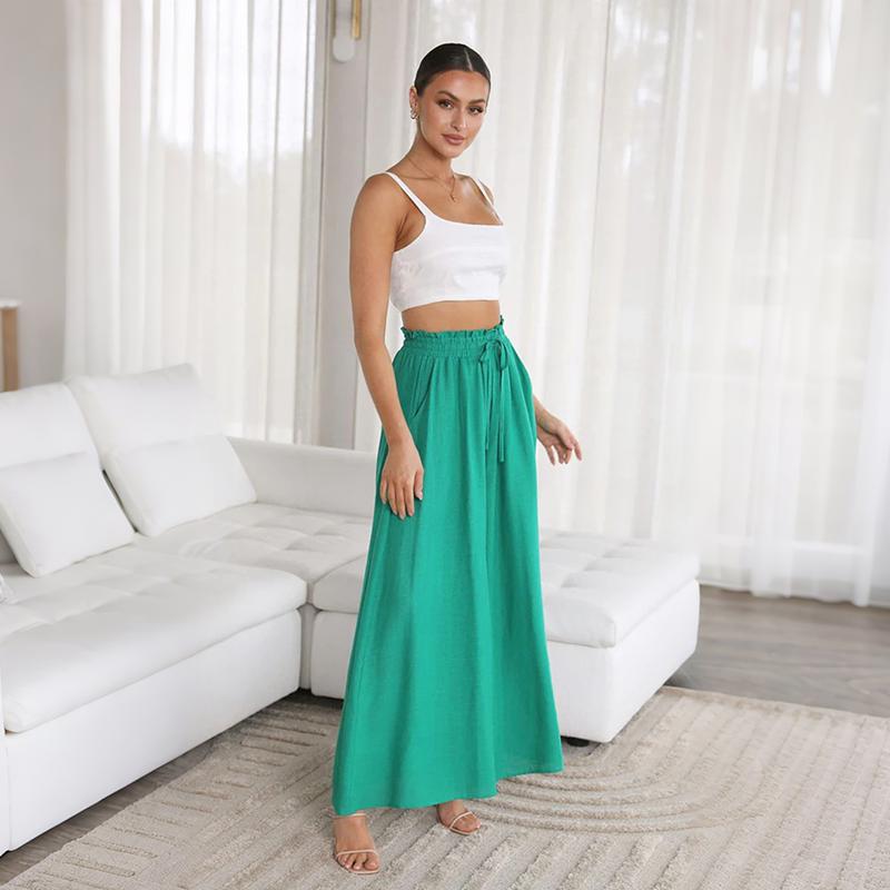 Women Autumn Winter Wardrobe Staple Versatile Draped Bandage High-Waisted Solid Color Pocket Culottes Pants