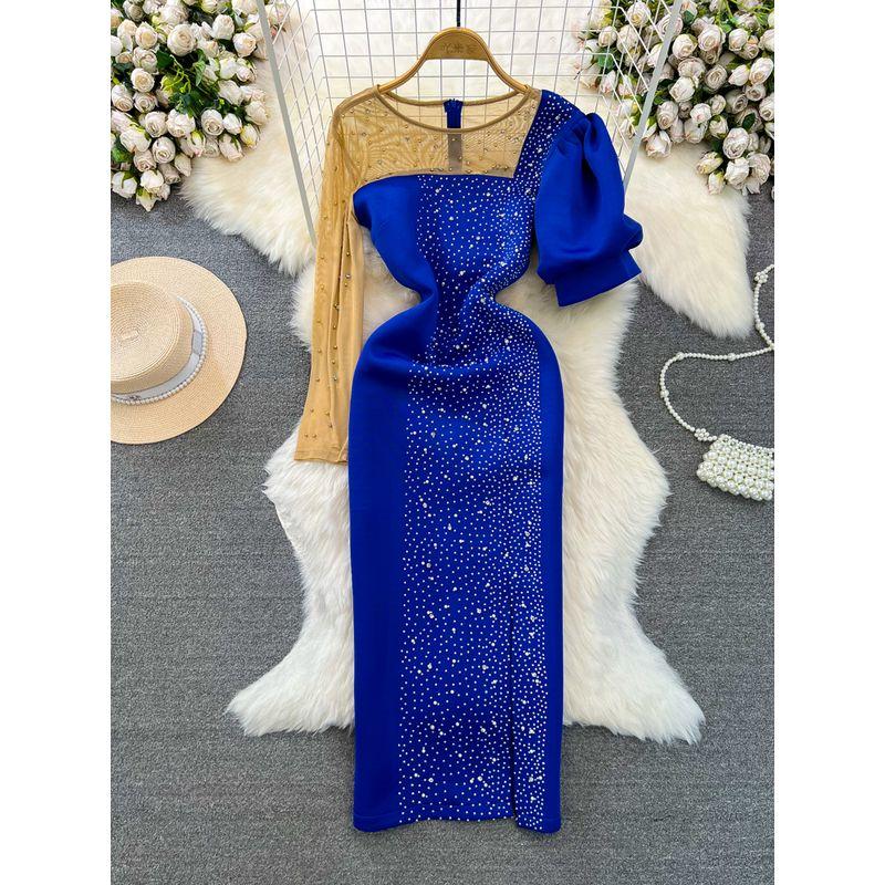 

Банкетное платье Socialite из сетки с бриллиантами, вечернее платье Dark Blue XL