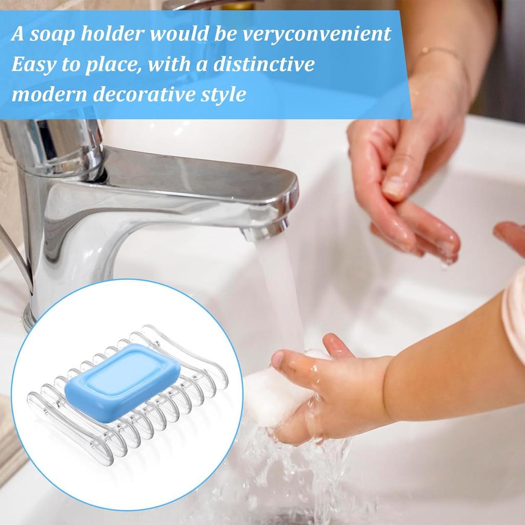 Soap Holder for Shower, Plastic Clear Bar Dish Shower Self Draining Bath Soap Tray Saver Bar Holder for Bathroom Kitchen, Easy to Clean Keeps Soaps