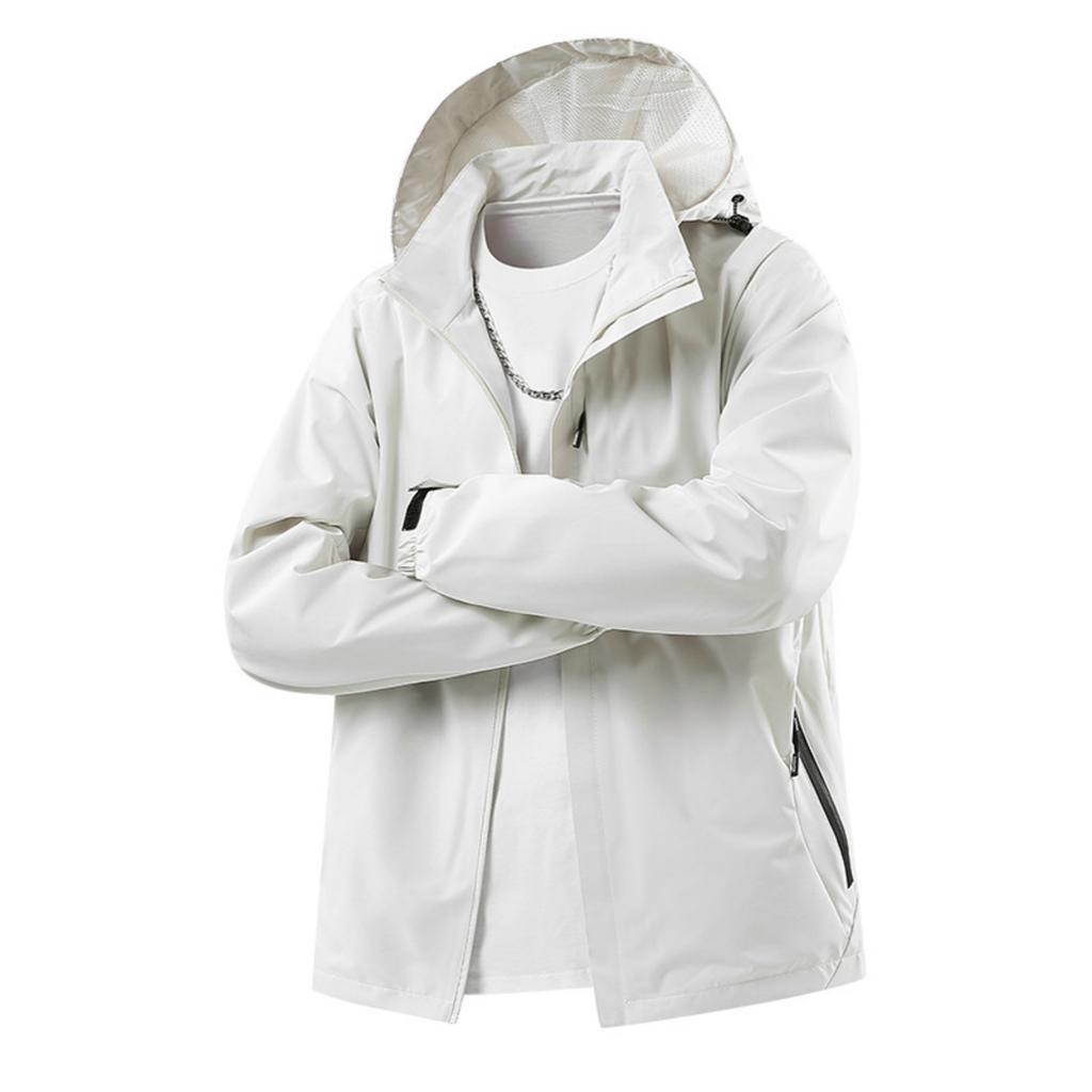 Men's Casual Solid-color Outdoor Sports Jacket, Men's Windproof Breathable Hooded Zipper Jacket