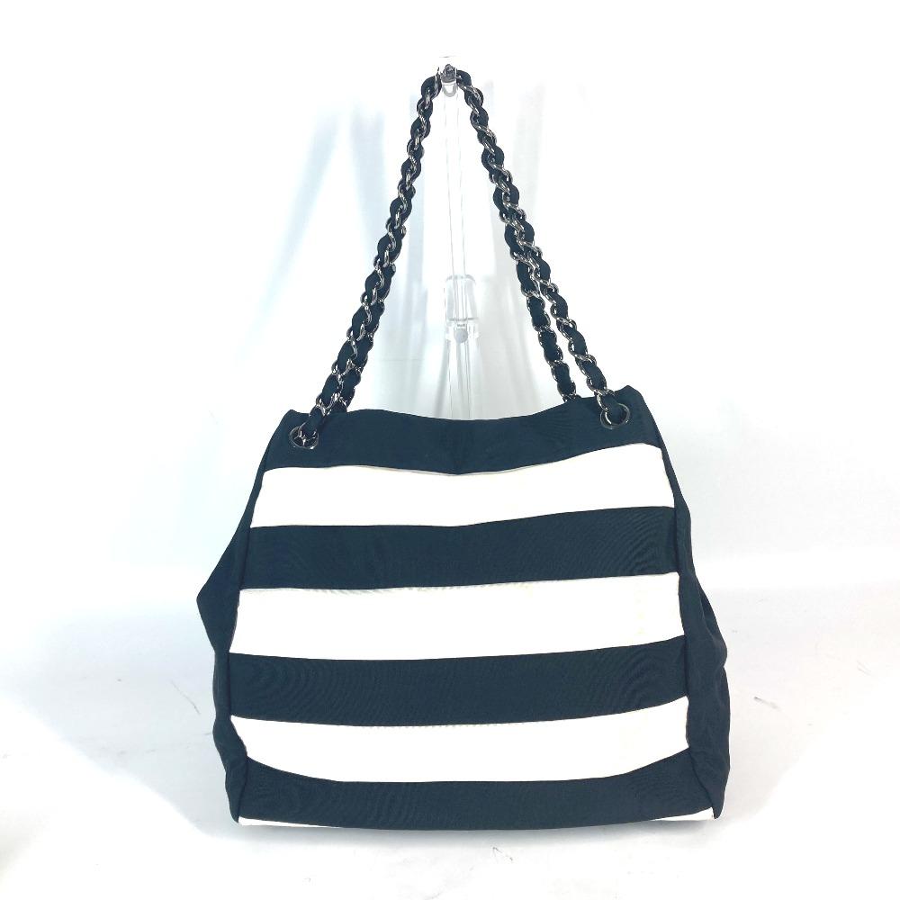 CHANEL 2.55 metal fittings Double Chain Shoulder Bag Nylon canvas Black/White