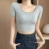 New Arrivals Open Run Women Span Crop ShorT Sleeve T shirT Square Neck Cup builT