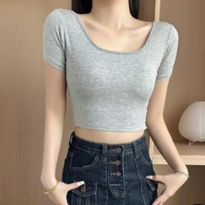 New Arrivals Open Run Women Span BuilT In Cap Square NecK Crop T shirT K 5