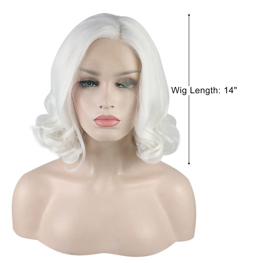 VOCOSTE Heat-Resistant Lace Front Wig, Medium Long Body Wave, for Girls, Everyday Use, White, 35.5 cm