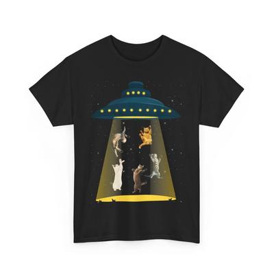 Cat with UFO Flying Saucer Shirt, Space Cats Lovers Funny T Shirt