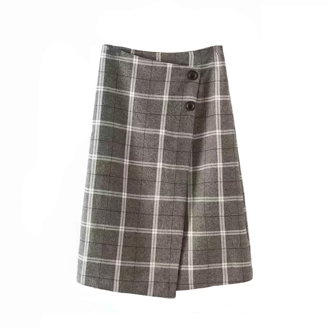 Женская элегантная клетчатая юбка-полуюбка на пуговицах Осень/Зима 2025 - Мода в европейском и американском стиле Large