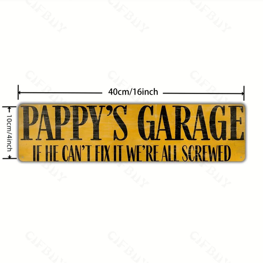 

Vintage Metal Sign of Pappys Garage, Waterproof Artwork. Wall Decor for Home, Featuring Pre-Drilled Holes for Easy Mounting L белый