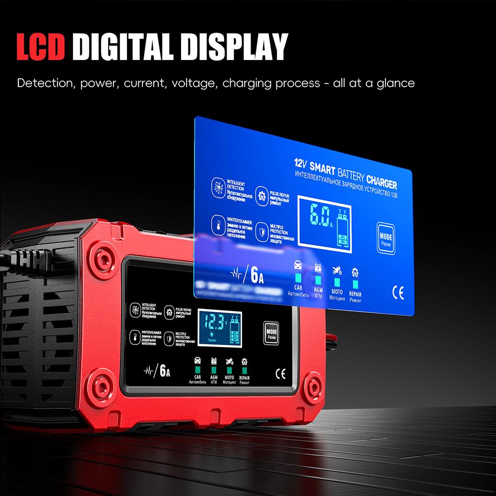 Intelligent Pulse Repair Multifunctional 12V 6A Portable Lead-Acid Smart Battery Charger Maintenance 2025 New Car Motorcycle SUV Battery Charging