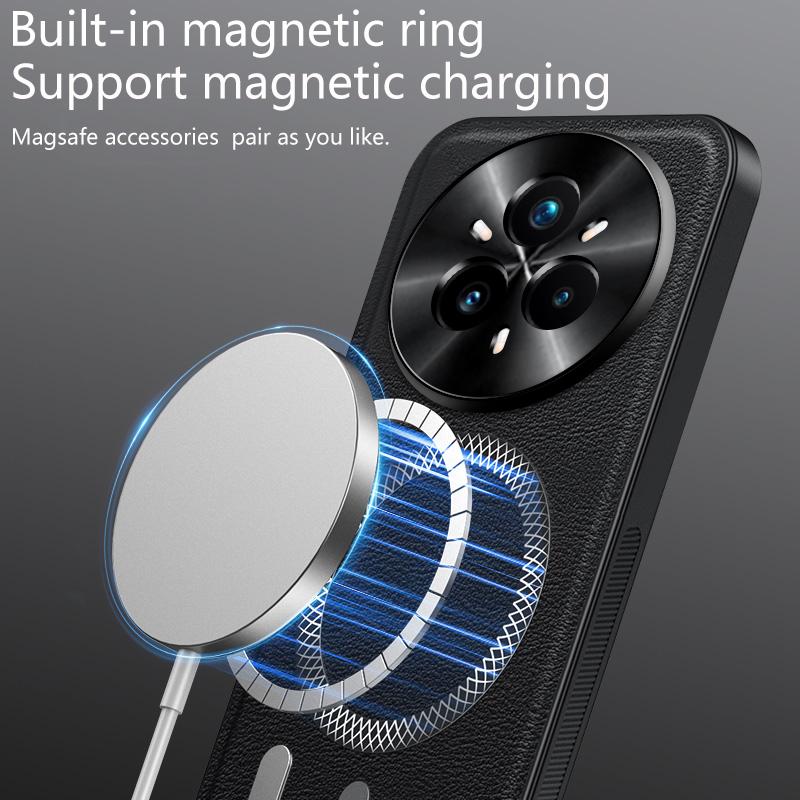 Luxury PU Leather Case For Realme 14 Pro 5G Magsafe Magnetic Metal Ring Lens Protection Shockproof Cover For Realme 13 Pro+ 5G