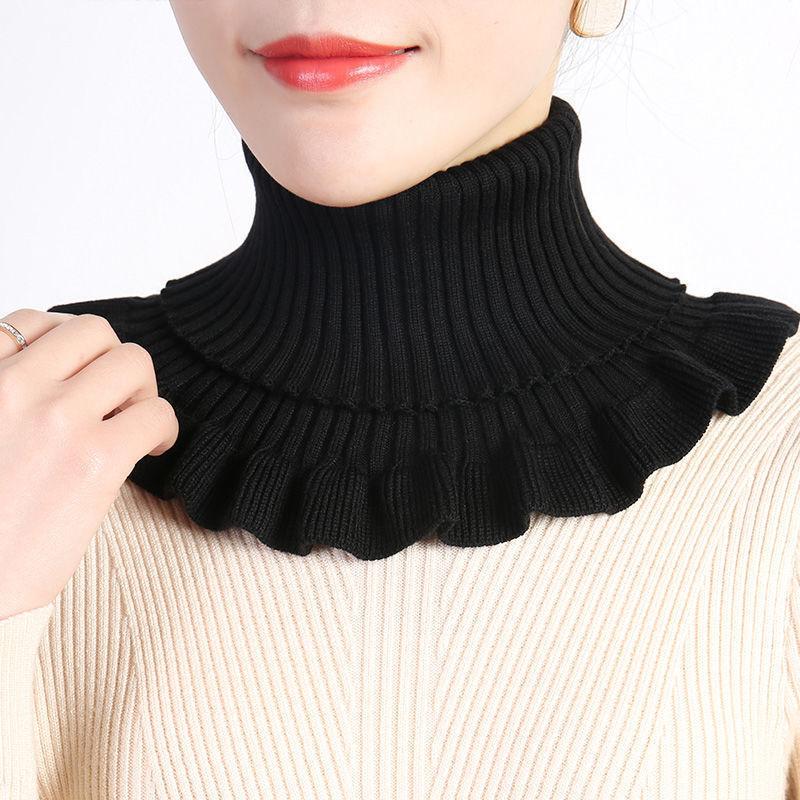 

Warmer Winter Detachable Turtleneck Men Women New Fashion Warm Knitted Fake Collar Windproof with Solid Color Ruffle Scarf чорний