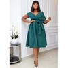 Women's V Neck Short Sleeve Off Shoulder Midi Dress A Line High Waist Elegant Solid Color Cocktail Party Dress Formal Evening Dress