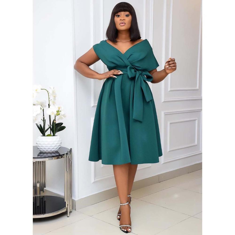 Women's V Neck Short Sleeve Off Shoulder Midi Dress A Line High Waist Elegant Solid Color Cocktail Party Dress Formal Evening Dress