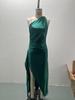 2025 One-Shoulder Ruffled Slit Satin Dress - Sexy European and American Summer Style.