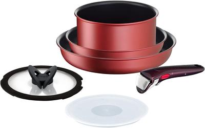 Set di pentole e padelle Tefal con manici rimovibili compatibili con gas IH privi di sostanze nocive come Neo IH Rouge rosso L38391, set da 6 pezzi,