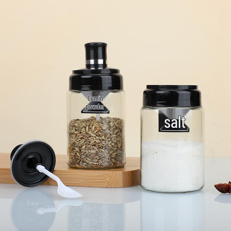 Glass Seasoning Jar: Salt Shaker, Spice Container, Oil Dispenser, MSG Box for Kitchen and Household.