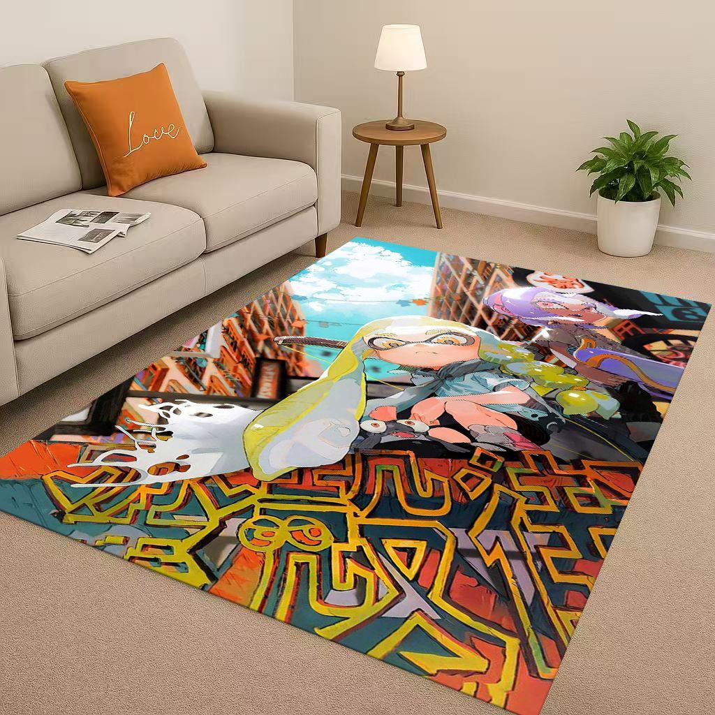 3D Splatoon Game Cartoon Living Room Non Slip Area Rug Soft Carpet for Bedroom Playroom Sofa,Easy Clean Home Decor Doormat
