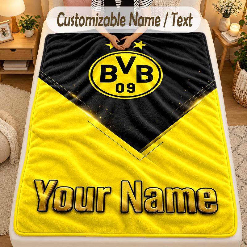 Flannel BlanketBorussia Dortmund Custom Name Text Personalized Soft Warm Throw Blanket Home Decor Gift