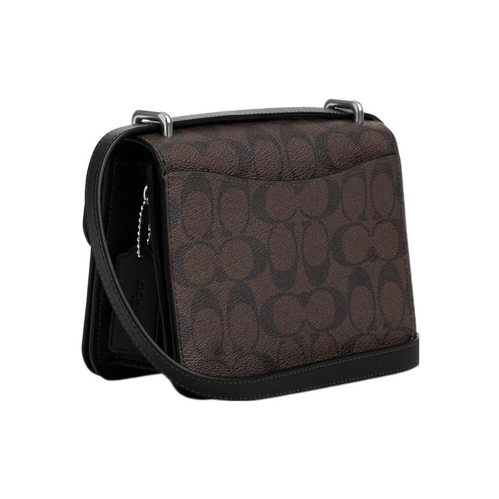 Coach Morgan 18 Rose Print Snap Flap Closure Canvas And Leather Square Shoulder Crossbody Bag Small Women Bags Brown CL415-SVW1Q
