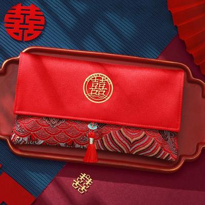Enveloppe Rouge Mariage Style Chinois Motif Broderie à Pompons Mariage Hongbao Rouge Traditionnel Poche à Argent Rouge Festival du Printemps