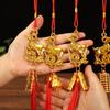Golden Chinese Zodiac Goat Hanging Ornaments With Red Tassel Lucky Charms For Spring Festival Home Car Decor