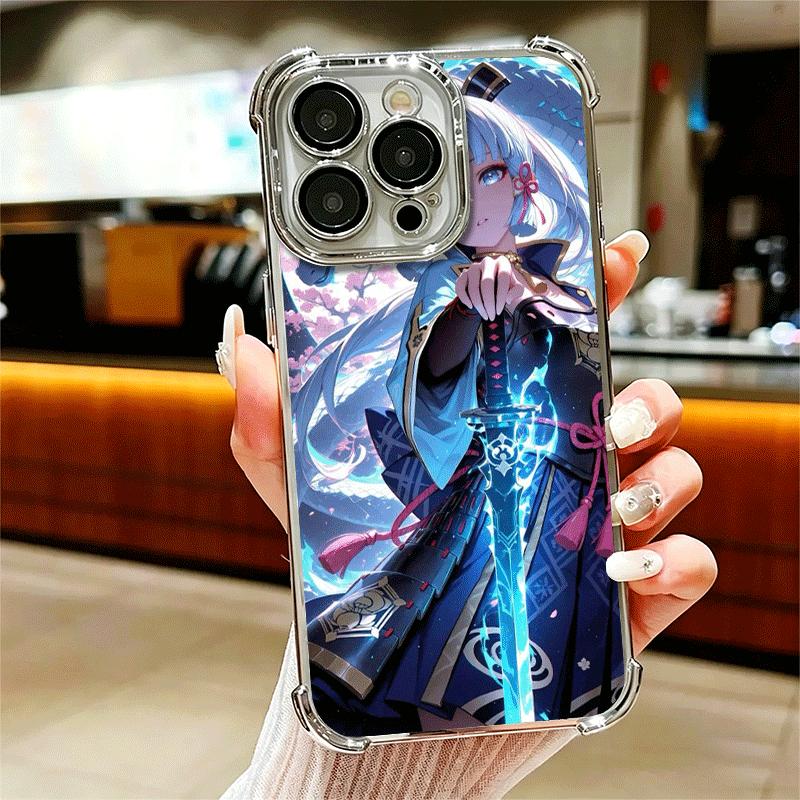 Genshin Impact Kamisato Ayaka Plating Phone Case For Iphone 16 17 Pro Max Air 16E 14 15 Plus 12 13 Mini Anti-Fall Airabag Cover