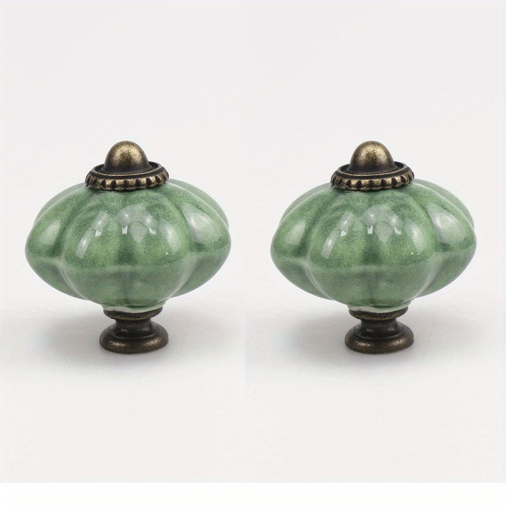 2pcs Vintage Ceramic Pumpkin Handle Furniture Cabinet Drawer Single Hole Handle With Screw Clothing Cabinet Door Handle