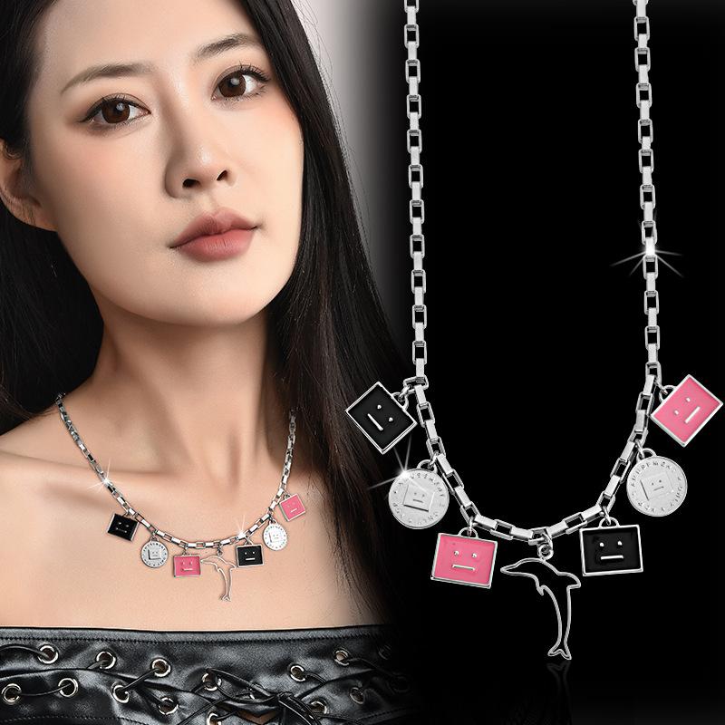 Dolphin Fashionable Smiling Face Pendant Necklace In Durable Titanium Steel For Men Women And