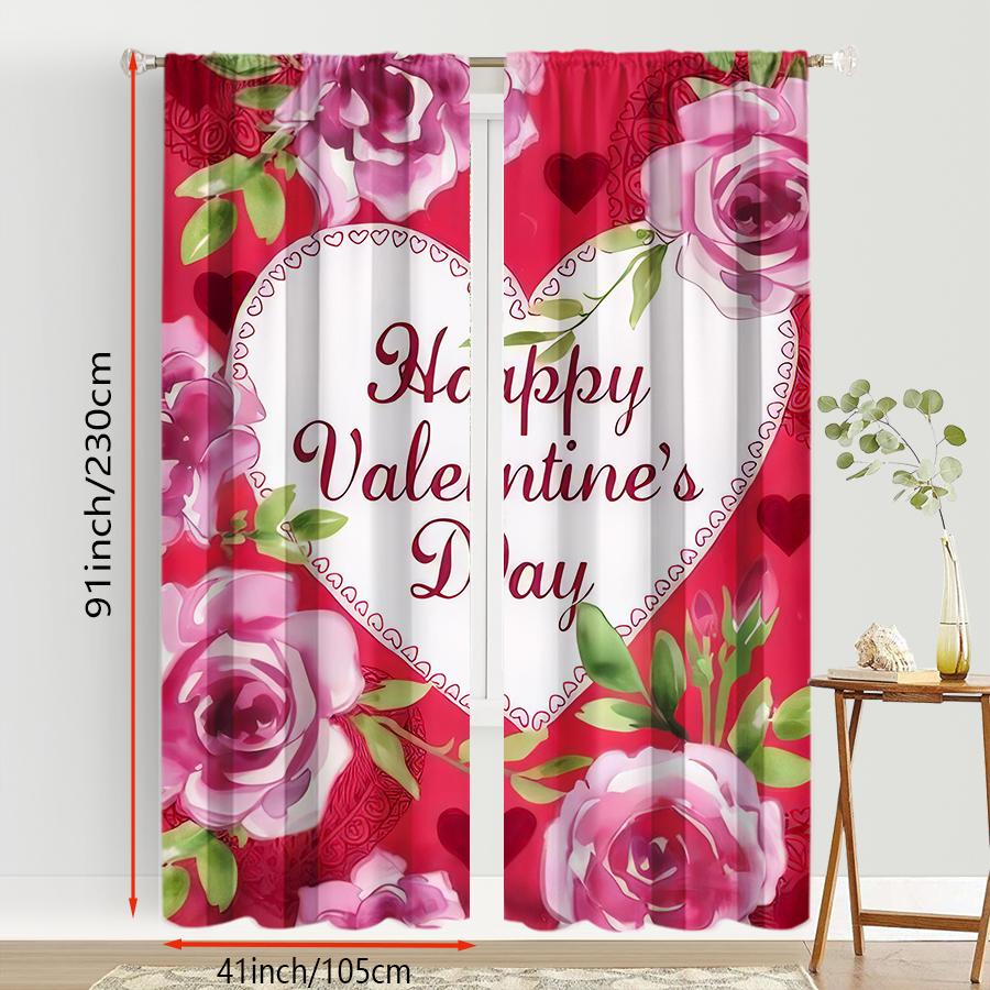 2PCS Rose Red Valentine's Day Curtains   Gentle and Romantic Style   Bedroom and Living Room   Drawbar Pocket Decorative Curtains