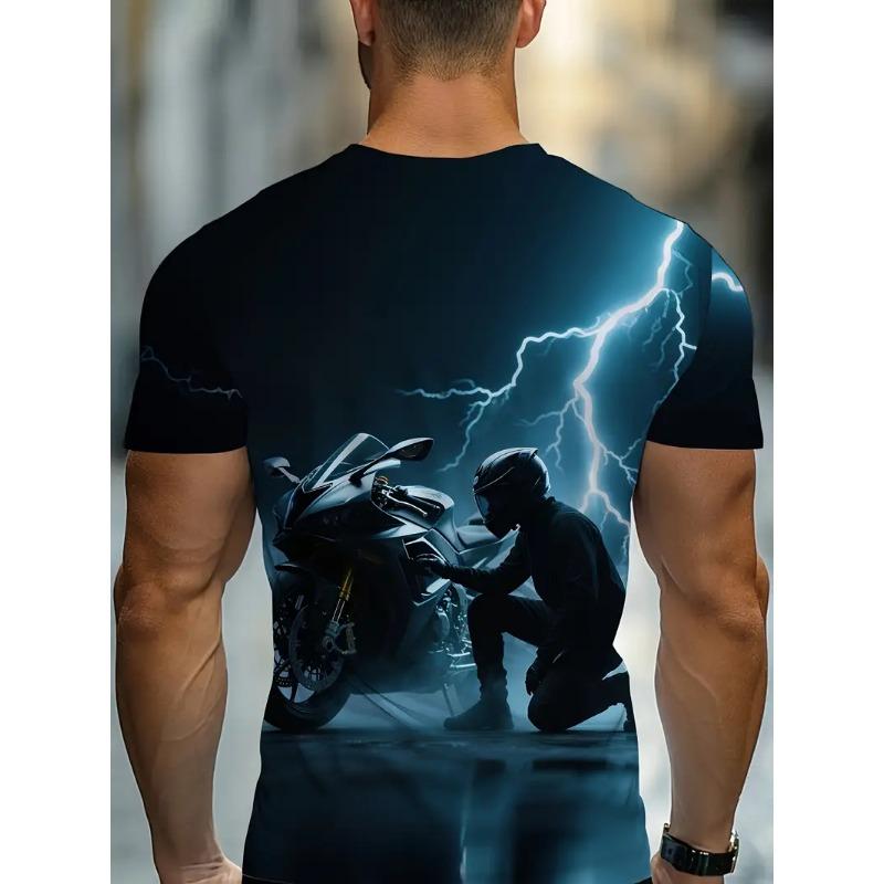 Tricou cu model de motociclist pentru bărbați, stradă înaltă, imprimat 3D, mânecă scurtă, vară, topuri pentru bărbați, tricou retro casual de modă