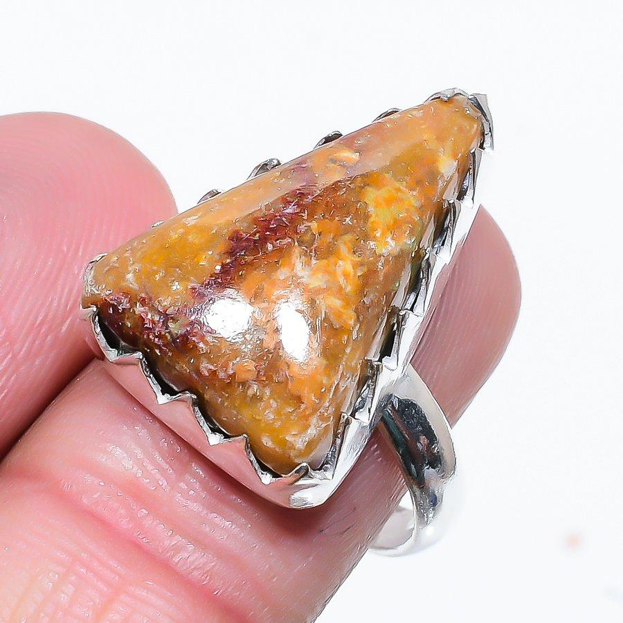 

Кольцо из стерлингового серебра 925 пробы с натуральным шовным агатом ручной работы, размер 8,5 y3o19