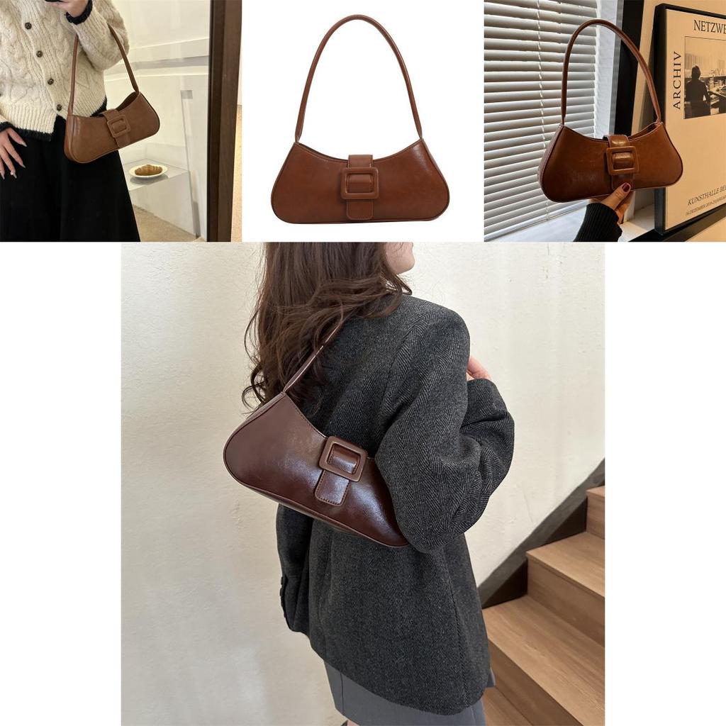 Chic Street Style Shoulder Bag For Women In Solid Black Or Brown Perfect For Daily Use